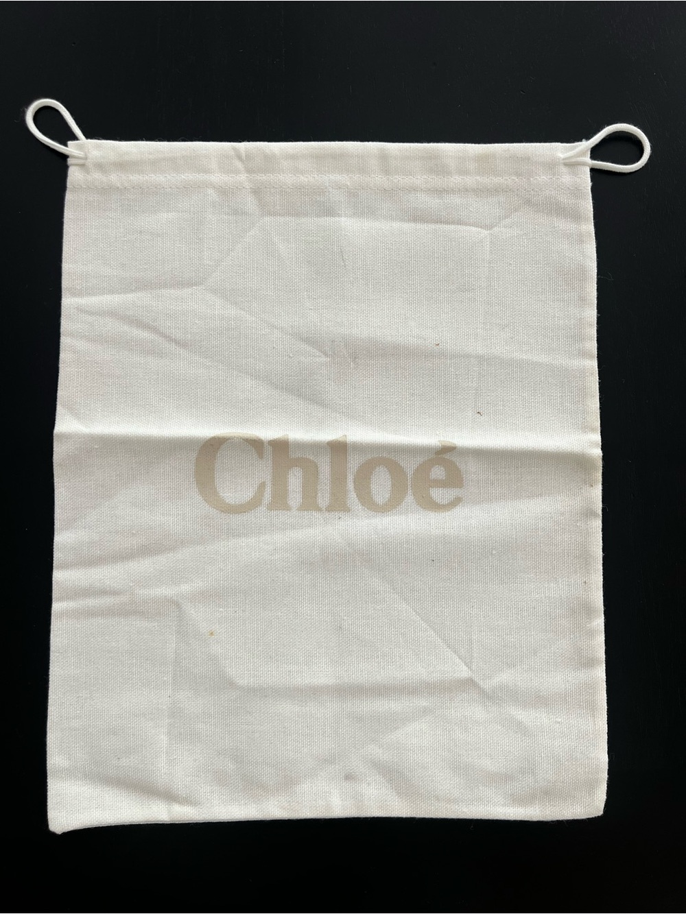 Chloé White Logo Drawstring Dustbag 10x12”